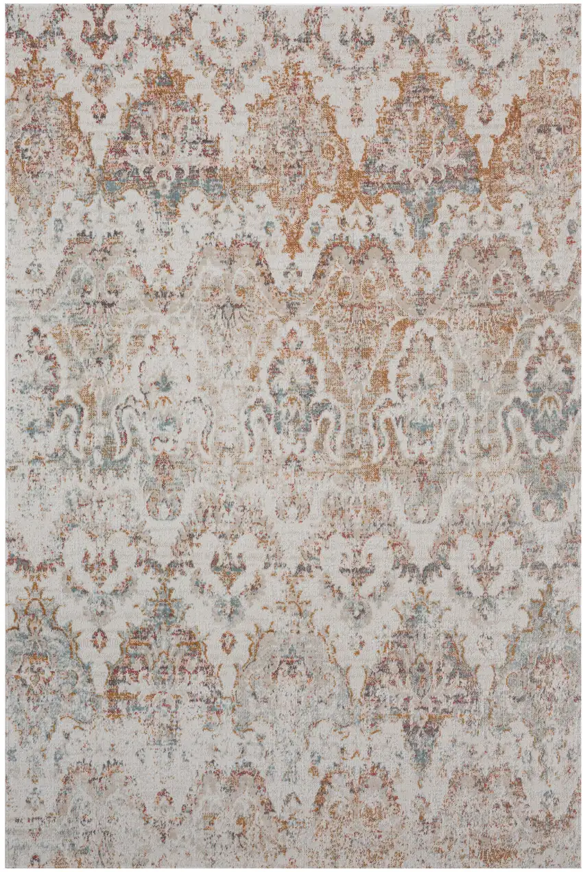 Beige Damask Stain Resistant Indoor Outdoor Area Rug Photo 1
