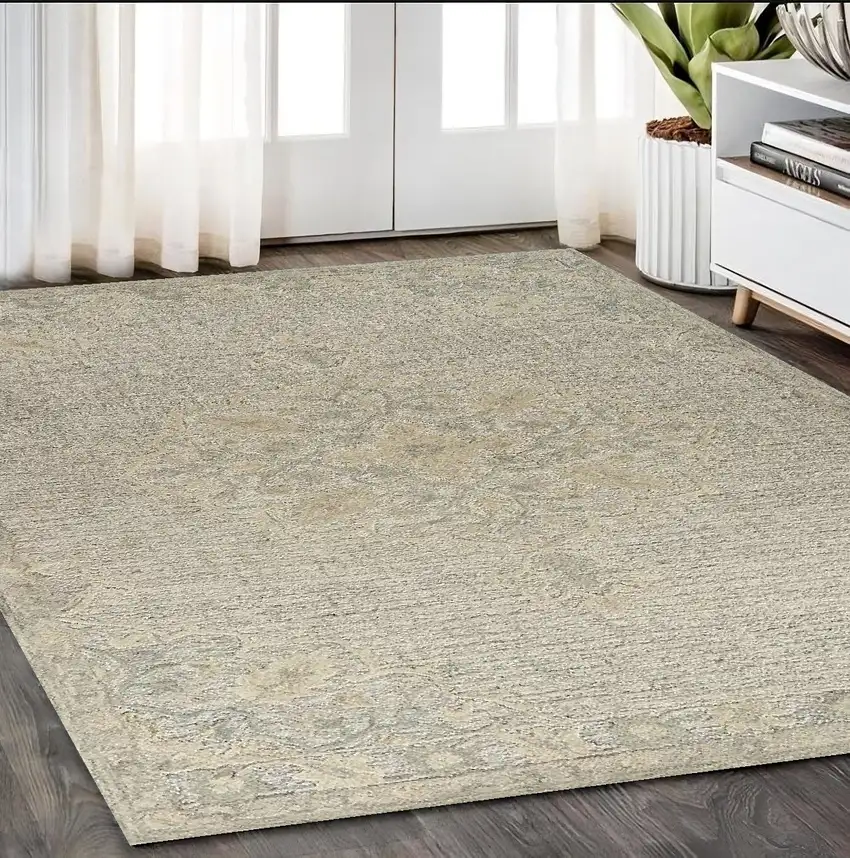 Beige Wool Handmade Area Rug Photo 1