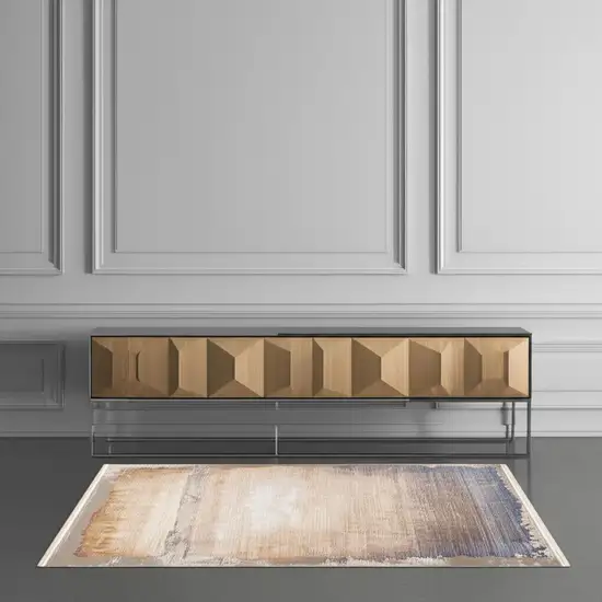 Beige and Blue Abstract Power Loom Area Rug Photo 2