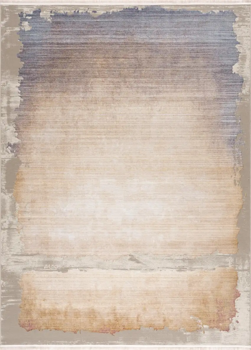 Beige and Blue Abstract Power Loom Area Rug Photo 3