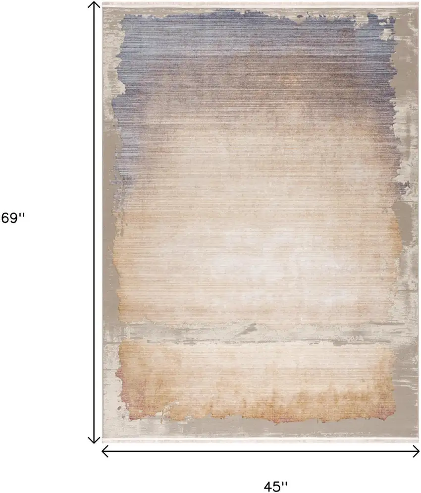 Beige and Blue Abstract Power Loom Area Rug Photo 9
