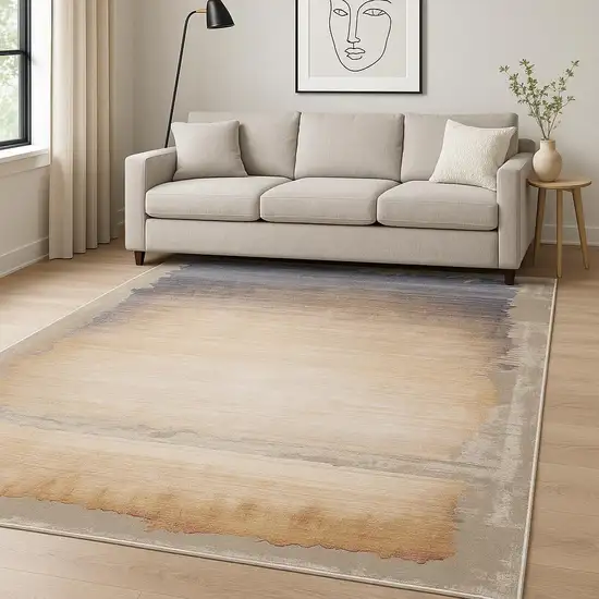 Beige and Blue Abstract Non Skid Area Rug Photo 2