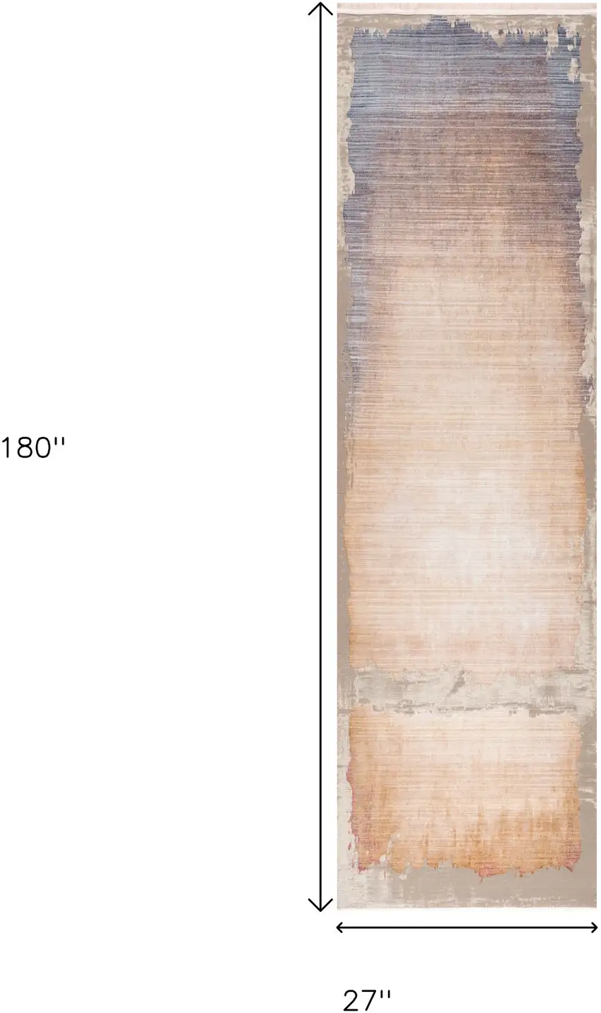 15' Beige And Blue Abstract Runner Rug Photo 7