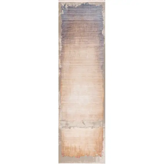 15' Beige And Blue Abstract Runner Rug Photo 4