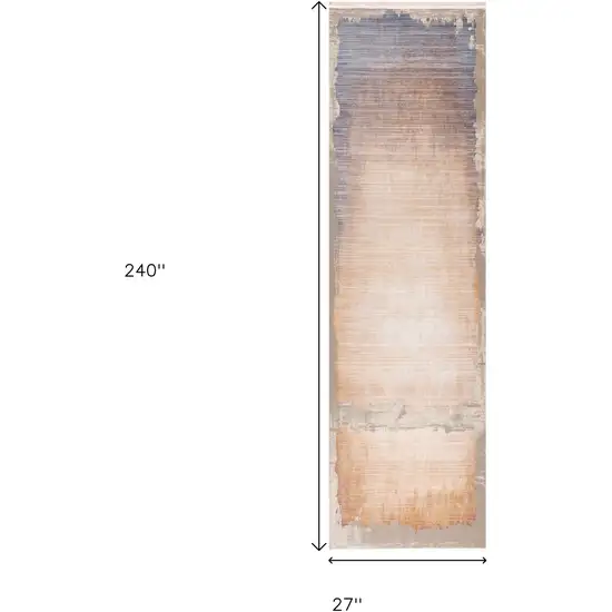 20' Beige And Blue Abstract Runner Rug Photo 6