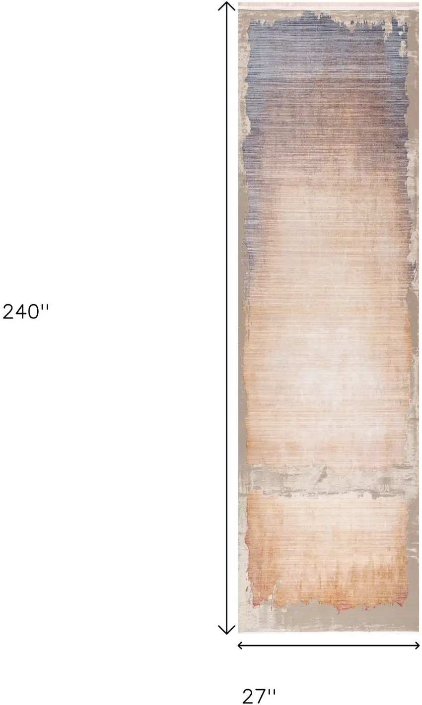 20' Beige And Blue Abstract Runner Rug Photo 6