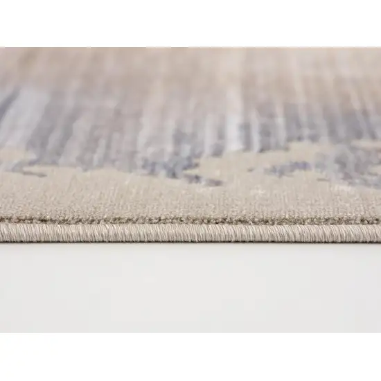 20' Beige And Blue Abstract Runner Rug Photo 3