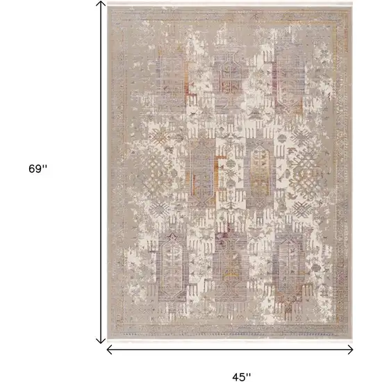 Beige and Ivory Medallion Power Loom Distressed Area Rug Photo 3
