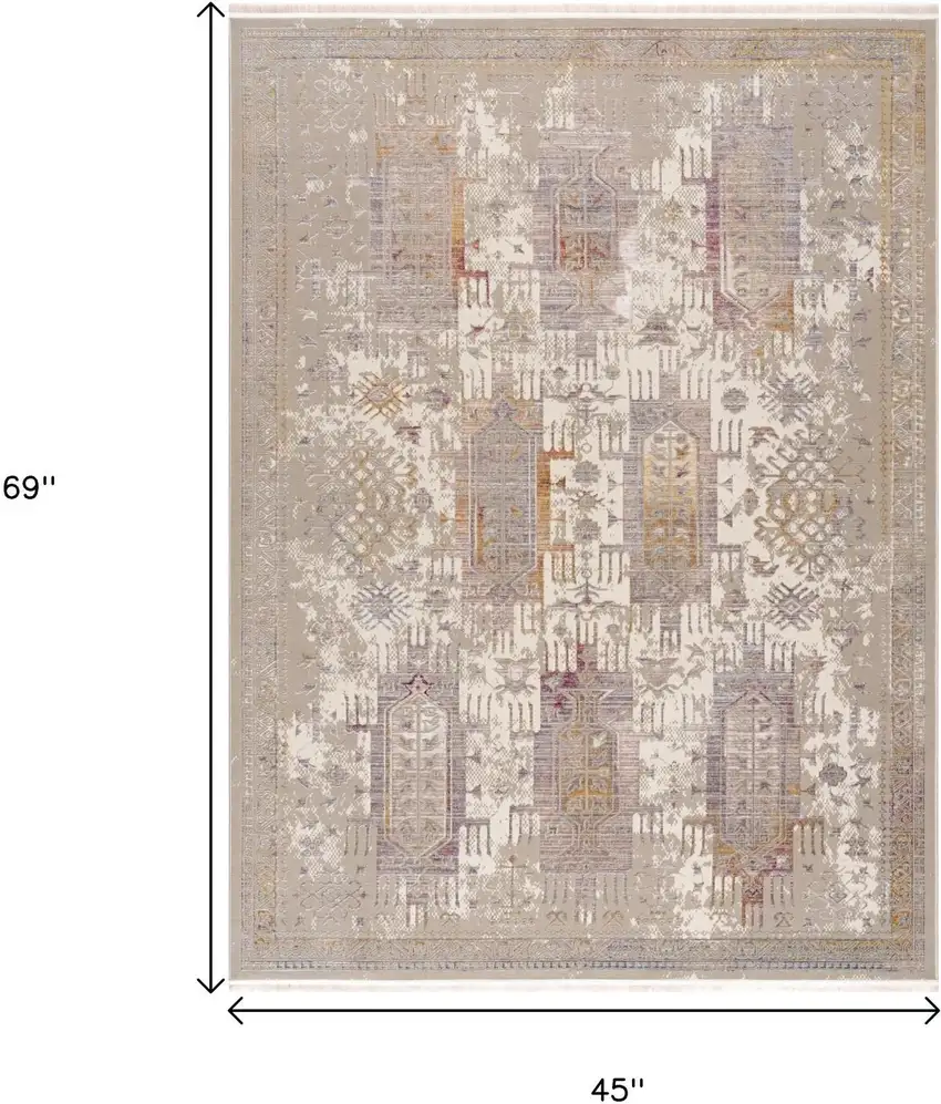 Beige and Ivory Medallion Power Loom Distressed Area Rug Photo 3