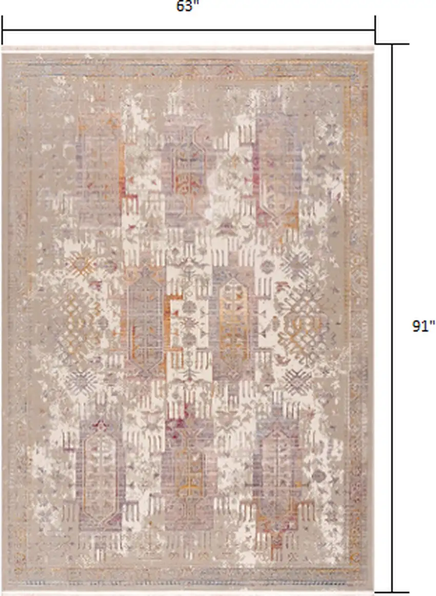 Beige Faded Tribal Motifs Area Rug Photo 2