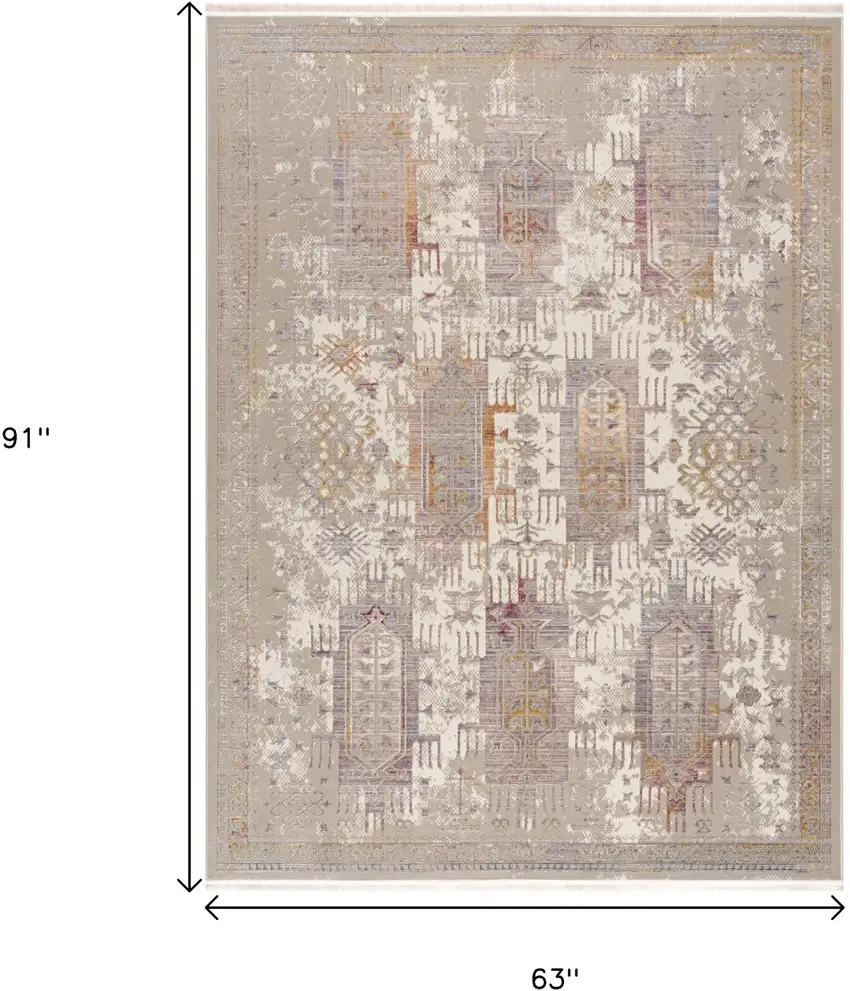 Beige and Ivory Medallion Non Skid Area Rug Photo 8