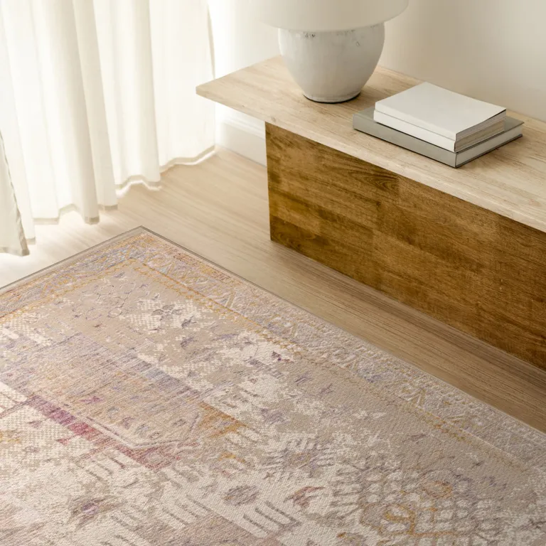 Beige Faded Tribal Motifs Area Rug Photo 5