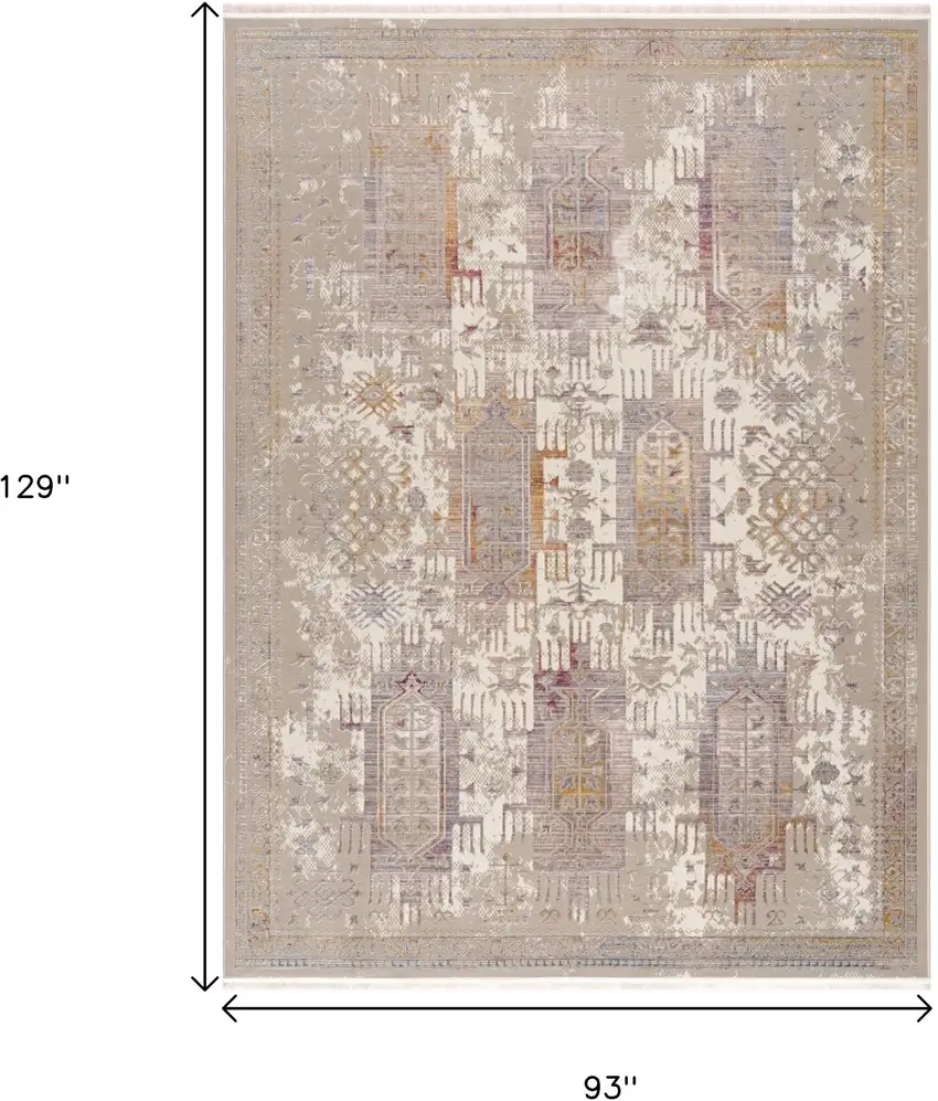 Beige and Ivory Medallion Non Skid Area Rug Photo 9