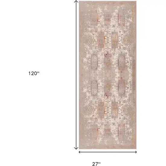10' Beige And Ivory Medallion Runner Rug Photo 6