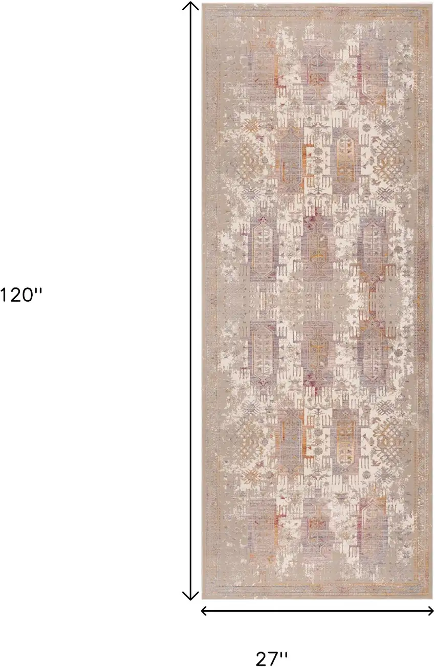 10' Beige And Ivory Medallion Runner Rug Photo 6