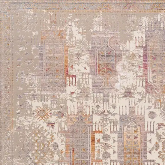 10' Beige And Ivory Medallion Runner Rug Photo 4