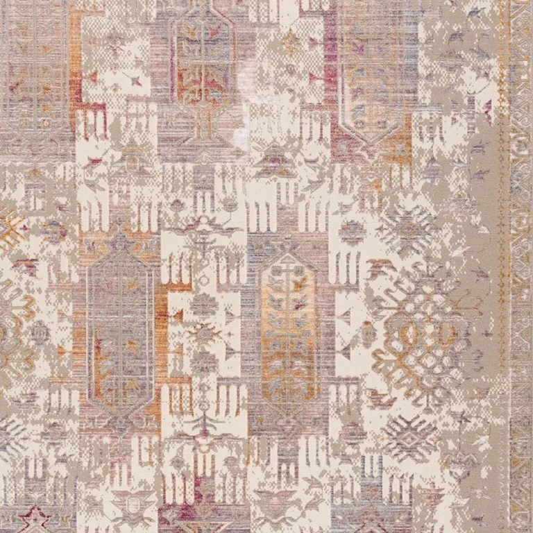 Beige Faded Tribal Motifs Runner Rug Photo 5