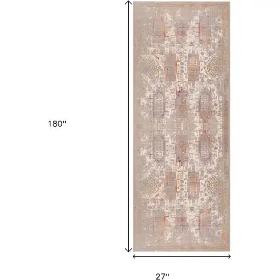15' Beige And Ivory Medallion Runner Rug Photo 7