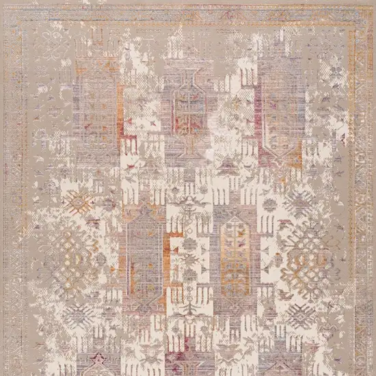 15' Beige And Ivory Medallion Runner Rug Photo 5