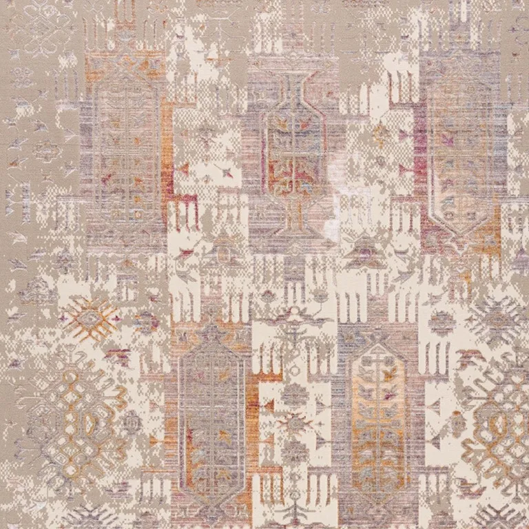 Beige Faded Tribal Motifs Runner Rug Photo 5