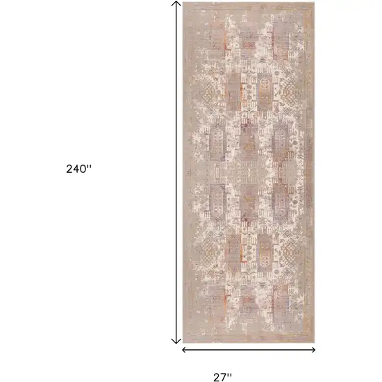 20' Beige And Ivory Medallion Runner Rug Photo 7