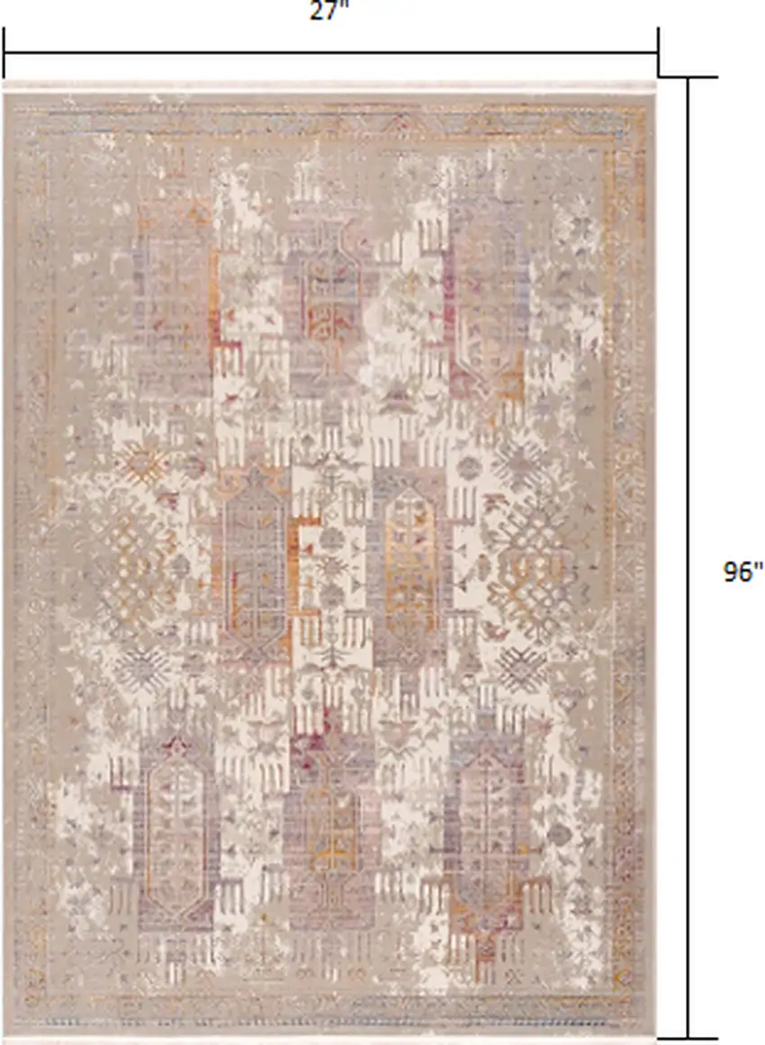 Beige Faded Tribal Motifs Runner Rug Photo 1