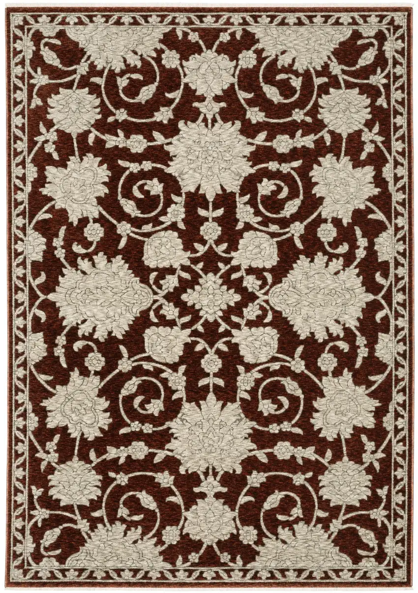 Beige Floral Area Rug With Fringe Photo 9