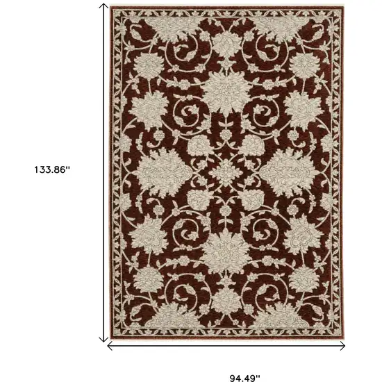 Beige Floral Area Rug With Fringe Photo 3