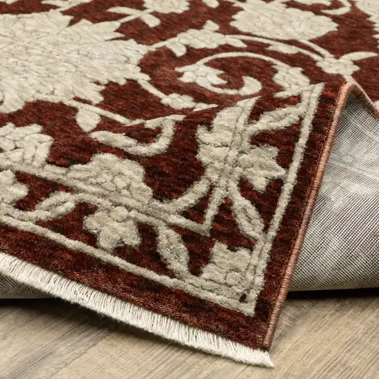 Beige Floral Area Rug With Fringe Photo 9