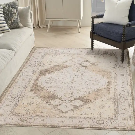 Beige Floral Distressed Area Rug Photo 3