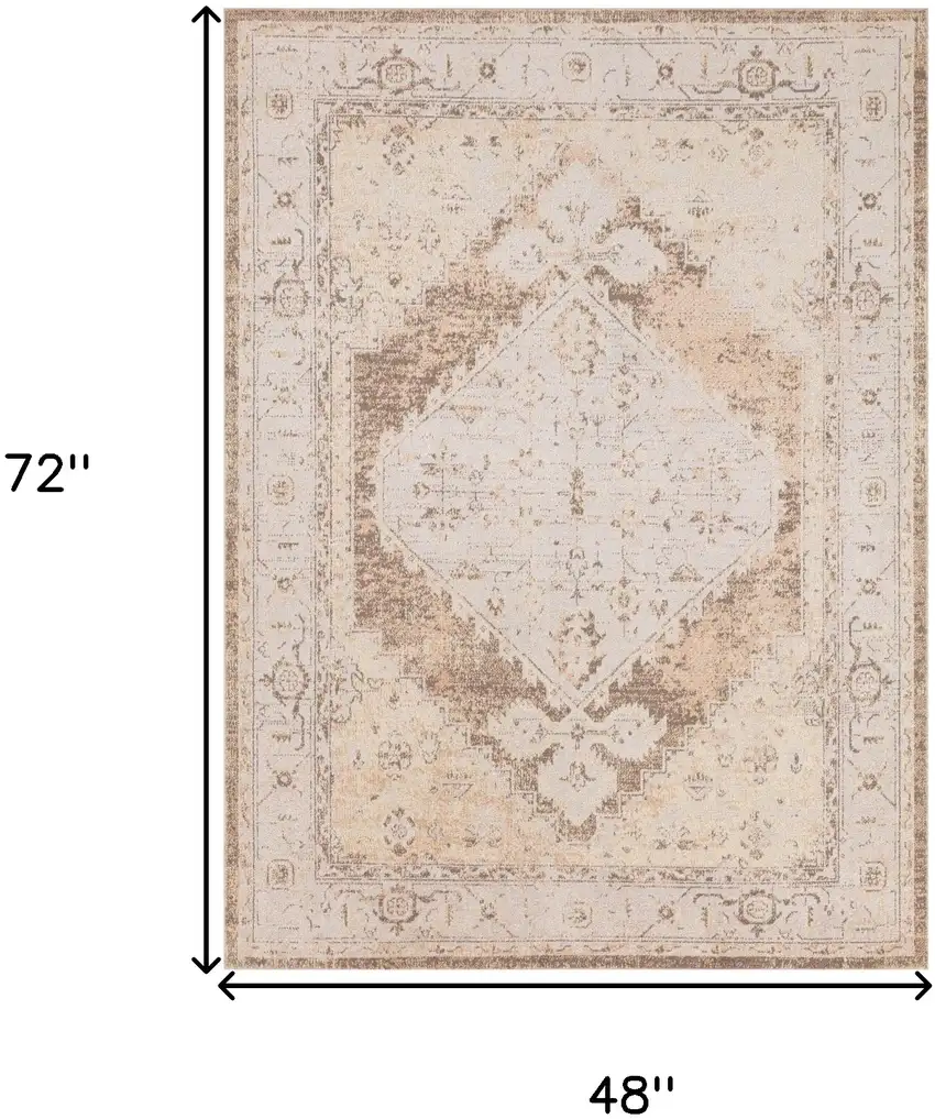 Beige Floral Distressed Area Rug Photo 3
