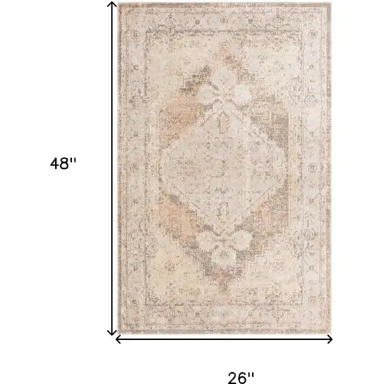 Beige Floral Distressed Area Rug Photo 3