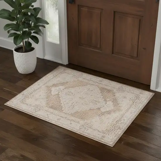 Beige Floral Distressed Area Rug Photo 1