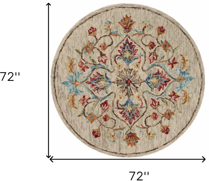 Beige Floral Medallion Area Rug Photo 7