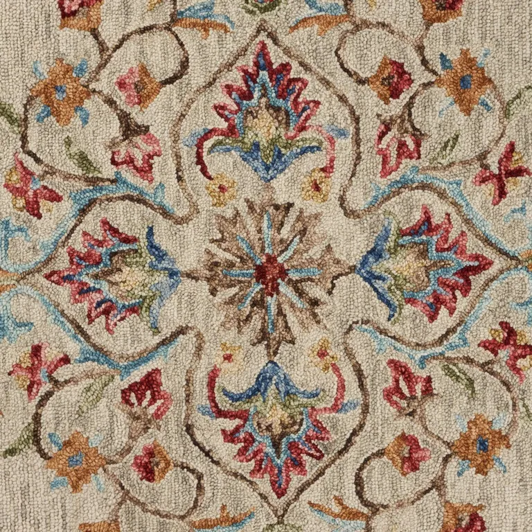 Beige Floral Medallion Area Rug Photo 2