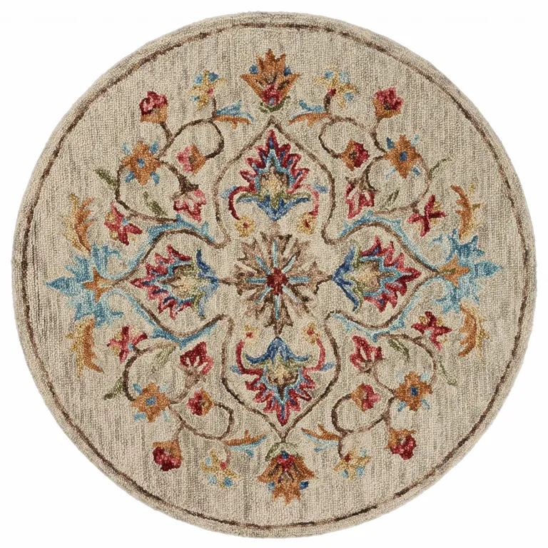 Beige Floral Medallion Area Rug Photo 1