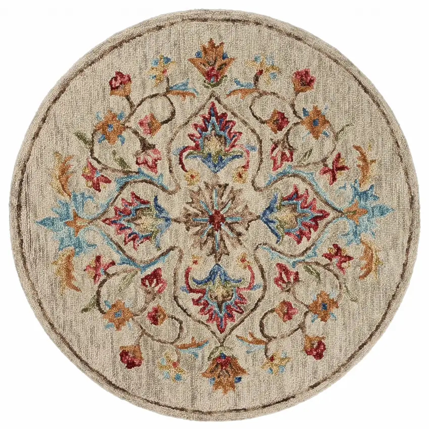 Beige Floral Medallion Area Rug Photo 1
