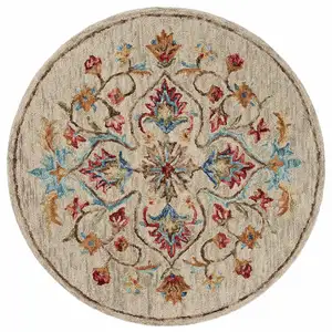 Photo of Beige Floral Medallion Area Rug