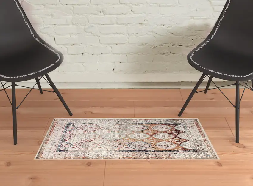Beige Floral Medallion Power Loom Area Rug Photo 4