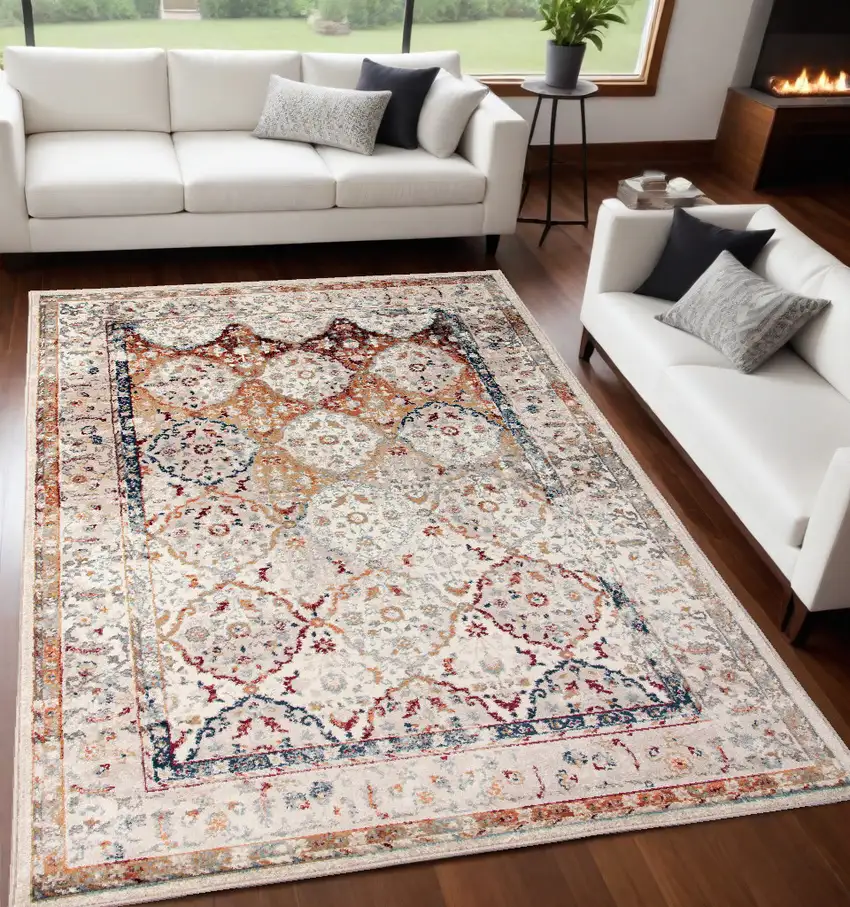 5' x 7' Beige Floral Medallion Power Loom Area Rug Photo 1