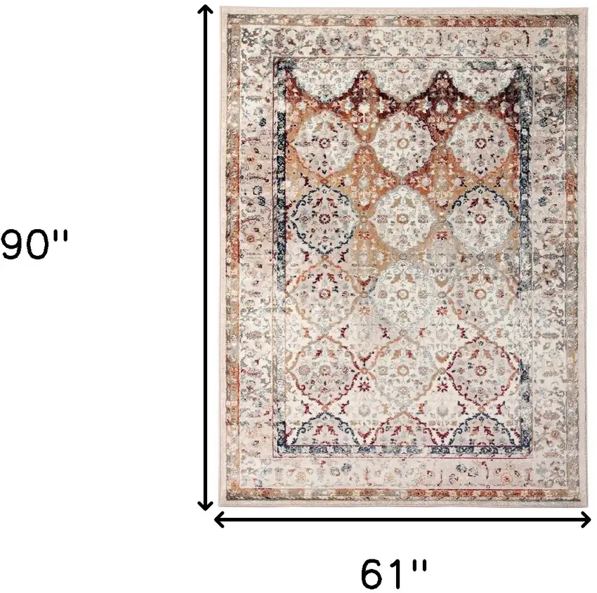 Beige Floral Medallion Power Loom Area Rug Photo 7