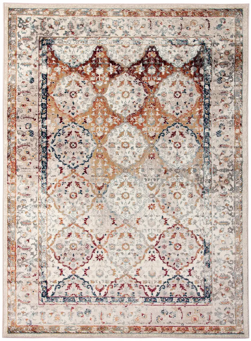 Beige Floral Medallion Power Loom Area Rug Photo 1