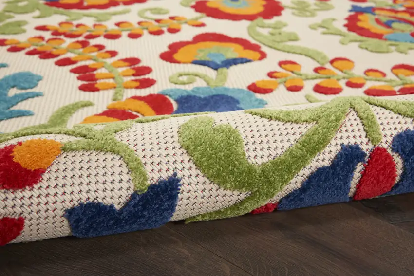 Beige Floral Power Loom Area Rug Photo 5