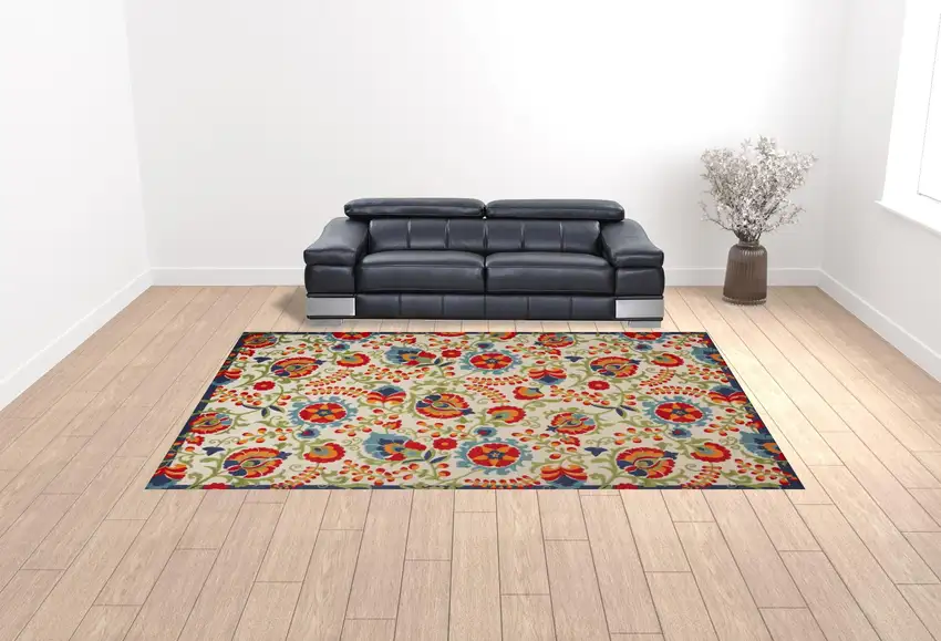 Beige Floral Power Loom Area Rug Photo 3
