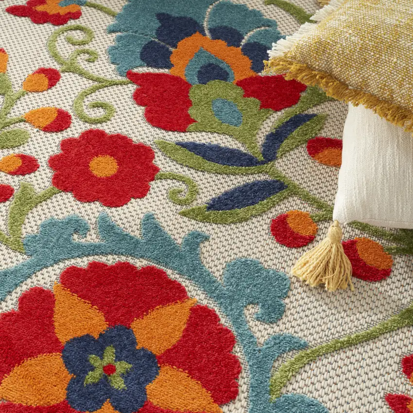 Ivory Blue And Orange Indoor Outdoor Area Rug Photo 8