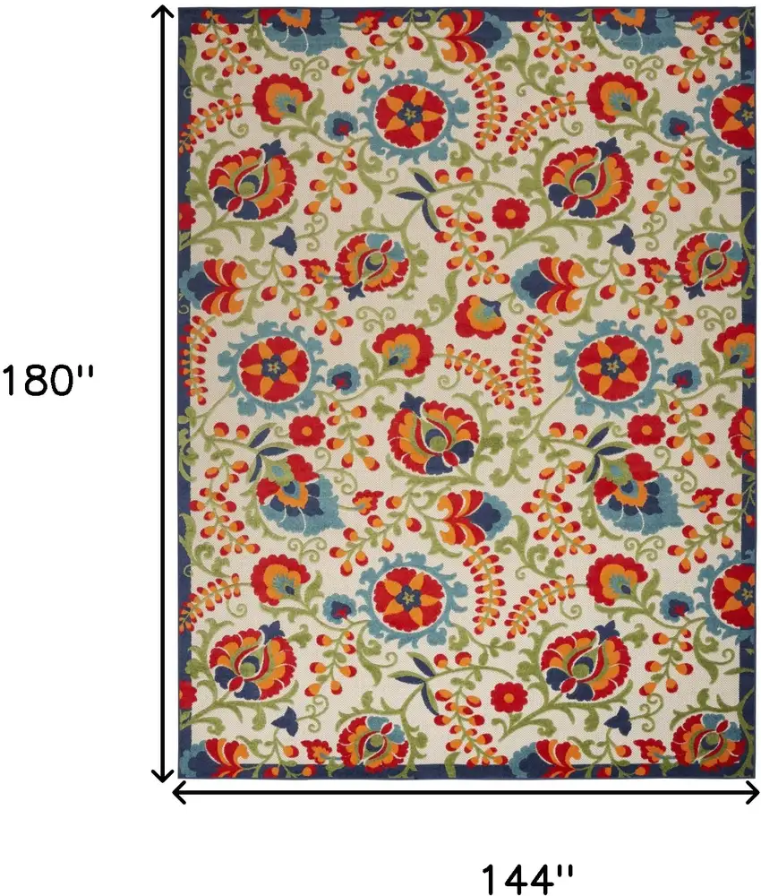 Ivory Blue and Orange Indoor Outdoor Area Rug Photo 3