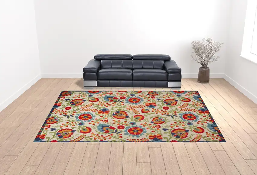 Beige Floral Power Loom Area Rug Photo 3