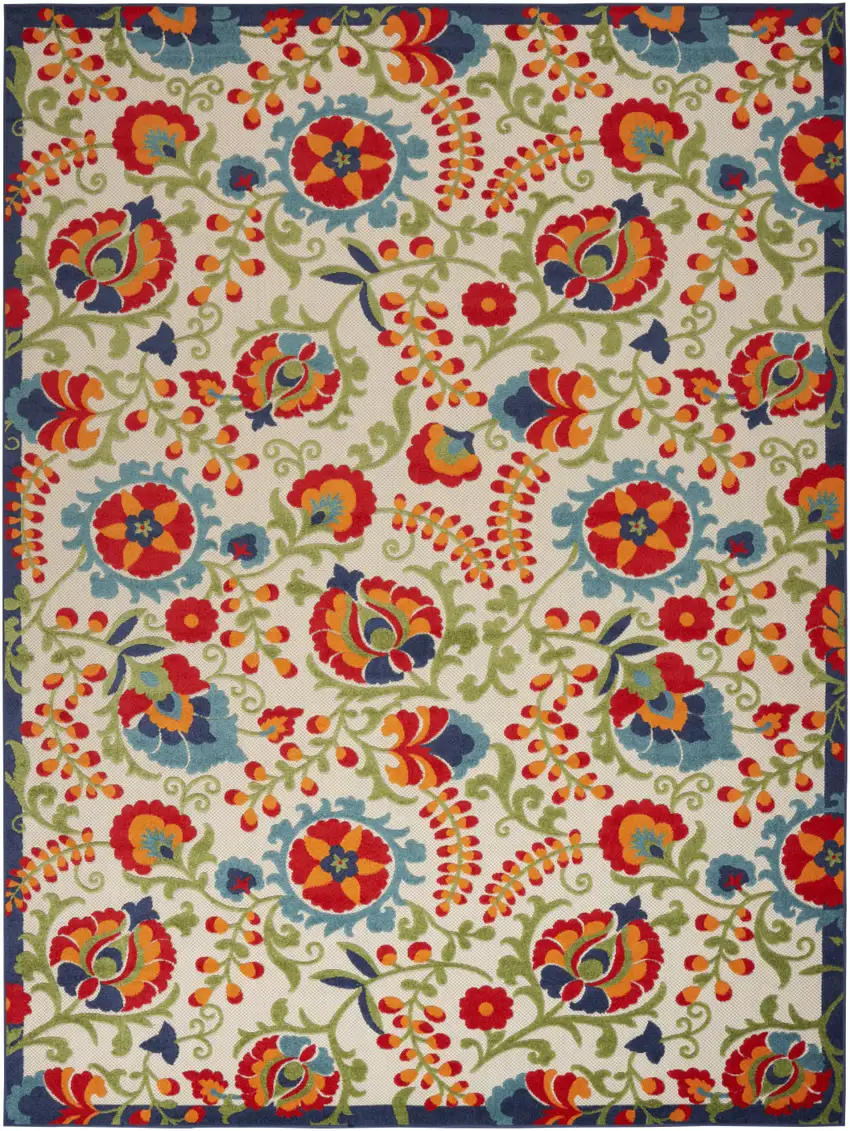 Ivory Blue And Orange Indoor Outdoor Area Rug Photo 1