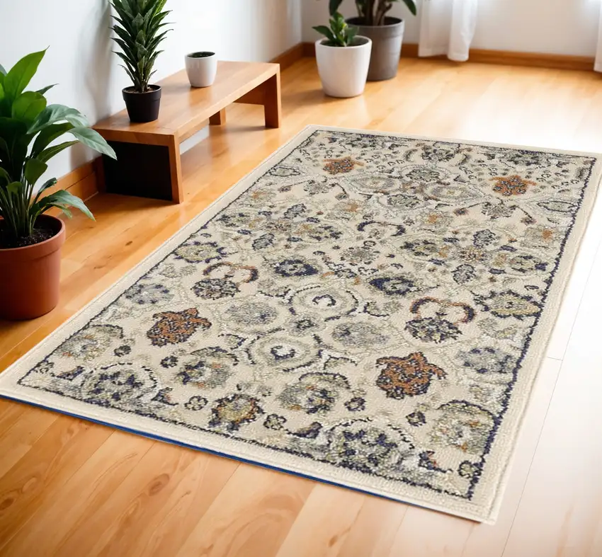 Beige Floral Power Loom Area Rug Photo 1