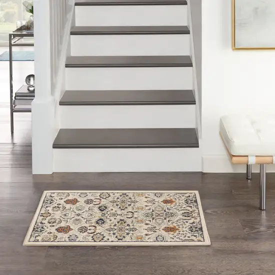Beige Floral Power Loom Area Rug Photo 5